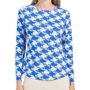 IBKUL Golf Tennis Pullover Shirt Women's Size M Blue White Long Sleeve